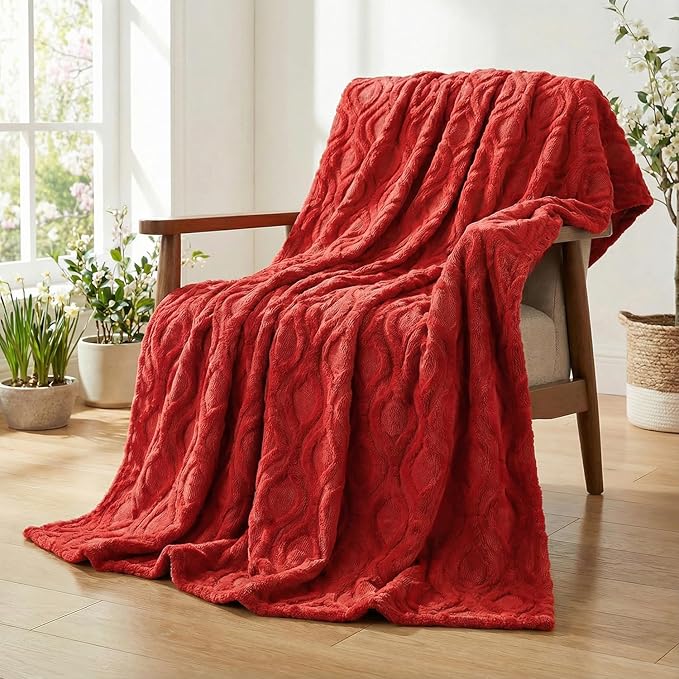 Horaldaily Solid Blanket Throw, Red Accent Farmhouse Neutral Square Euro Soft Fuzzy Plush Faux Fur Cozy Blankets for Couch Sofa Bed Lounging, Ideal Gifts for Kids Adults Wife Self, 50x60