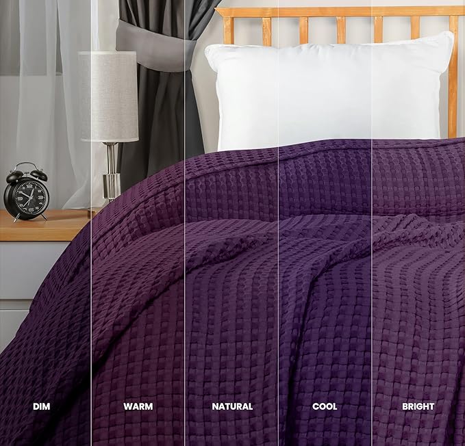 Utopia Bedding Plum 100% Cotton Waffle Blanket 300 GSM [Queen - 90x90 Inch] Soft Lightweight Breathable Bed Blanket for All Season