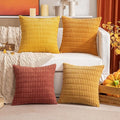 MIULEE Pack of 4 Fall Boho Farmhouse Orange Yellow Corduroy Decorative Throw Pillow Covers 18x18 Inch Soft Striped Pillow Covers Modern Rustic Home Decor for Sofa Living Room Couch Bed