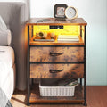AODK Night Stand with Charging Station, End Table for Bedroom Tall Nightstand with Drawers, Small Nightstand for Bedroom, 4 Tier Storage Bedside Table, Vintage