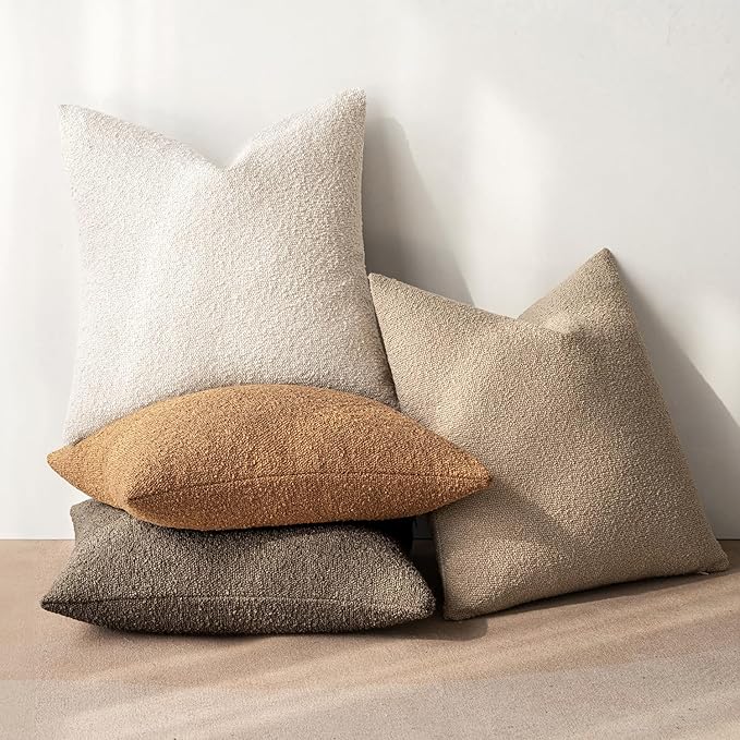 MIULEE Pack of 4 Decorative Textured Boucle Throw Pillow Covers 24x24 Inch Neutral Brown Accent Euro Sham Pillow Cases Couch Cushion Covers Modern Farmhouse Boho Chair Sofa Bed Room Home Decor