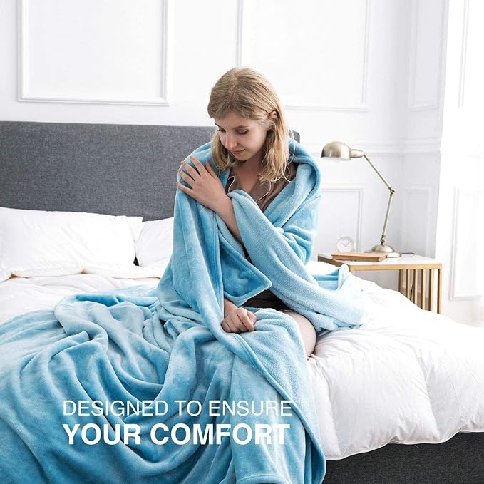 IR Imperial Rooms Fleece Blanket - Super Soft Fluffy Light Blue Throw Blanket for Sofa and Bed - Warm and Cozy Lightweight 400 GSM Microfiber Bed Throws Blankets, 50x60 Inches (Throw/Travel)