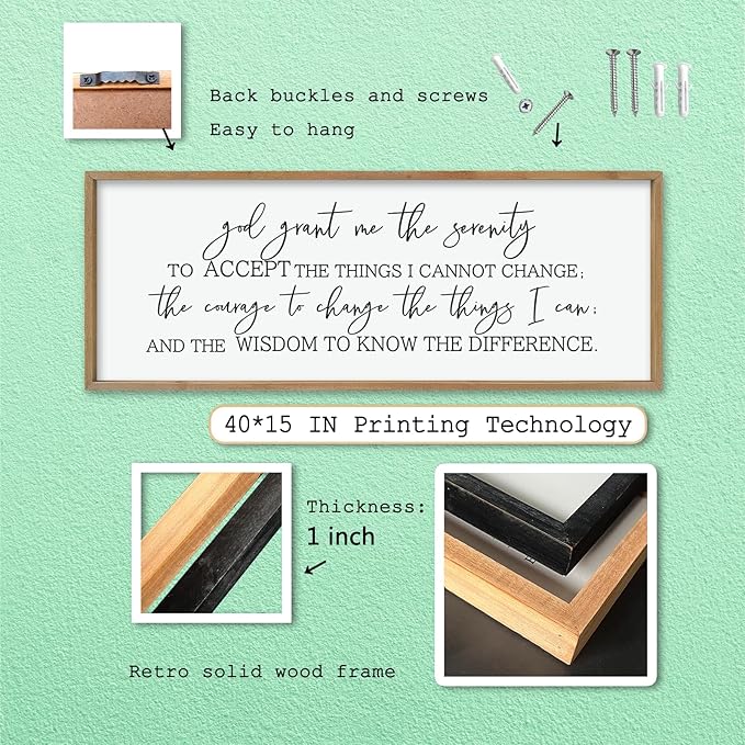 LuZhiQiang God Grant Me Prayer Wall Decor Christian Serenity Prayer Sign 40"X15" God Jesus Catholic Prayer Bible Verse Inspirational Quotes for Living Room Bedroom Office Large Hanging Art (Wood)