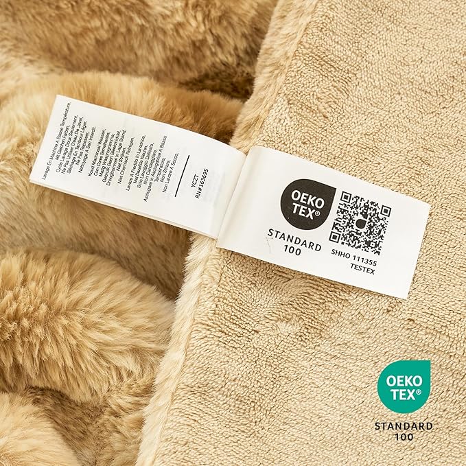 Cozy Bliss Deluxe Striped Rabbit Faux Fur Throw Blanket, Soft Fluffy Warm Plush Blanket for Winter, Modern Homr Decor, Tie-dye Khaki 60"x80"