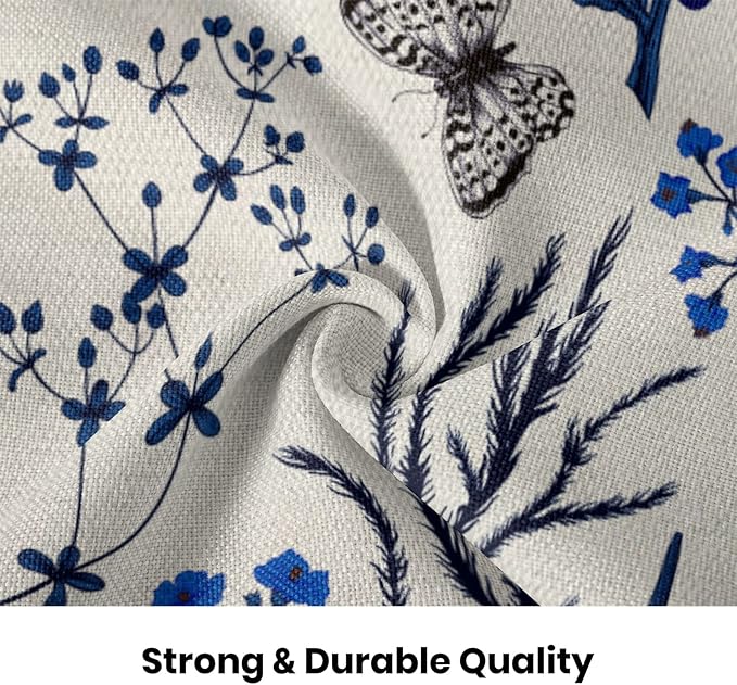 AEIOAE Summer Pillow Covers 18x18 Inch Set of 2,Navy Blue Wild Flower Plant Throw Pillows Case,Seasonal Floral Outdoor Decorative Square Linen Farmhouse Decor Cushion Covers for Home Sofa Bed Couch