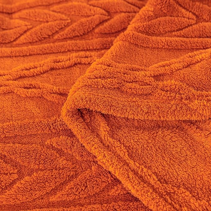 YUSOKI Sherpa Large Throw Blanket Single Layer,Light Weight(1.7lb),370GMS-3D Stylish Design for Gift Home Decor (Burnt Orange,50"x65")