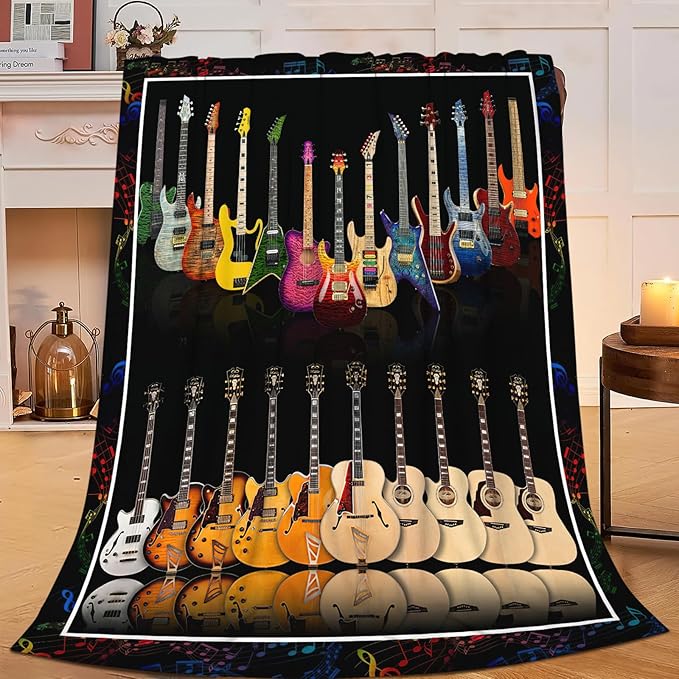 Guitar Bass Blanket for Girls Women Boys Men Adults Kids Soft Cozy Fleece Musical Instrument Throw Blankets Music Lover Gifts Warm Flannel Plush Stuff Lightweight Decorative Blanket 60"X50"