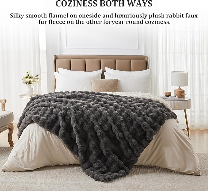 Faux Fur Twin Blanket for Couch, 1000 GSM Cozy Fuzzy Fluffy Soft Plush Thick Bubble Sherpa Blanket for Sofa Bedroom Living Room, Mothers Day Birthday Gifts for Women Home Decor