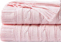 NTBAY 100% Pure Cotton Cable Knit Throw Blanket, Super Soft Warm 51x67 Knitted Throw Blanket for Couch, Sofa, Chair, Bed - Extra Cozy, Machine Washable, Comfortable Home Decor, Baby Pink