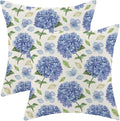 AEIOAE Spring Floral Pillow Covers 18x18 Inch Set of 2, Blue Green Hydrangea Flower Leaves Throw Pillows Case,Summer Outdoor Seasonal Decorative Farmhouse Decor Cushion Covers for Home Sofa Bed Couch