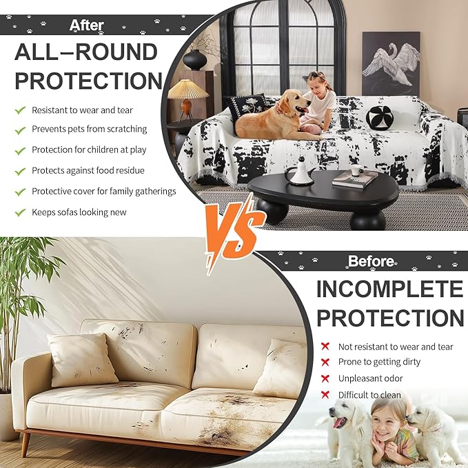 HANDONTIME Abstract Couch Cover for Dogs White and Black Couch Cover Blanket for 3 Cushion Sofa Modern Aesthetics Sofa Covers Washable Pet Friendly Chenille Pet Protector Furniture Covers, 71" X 134"
