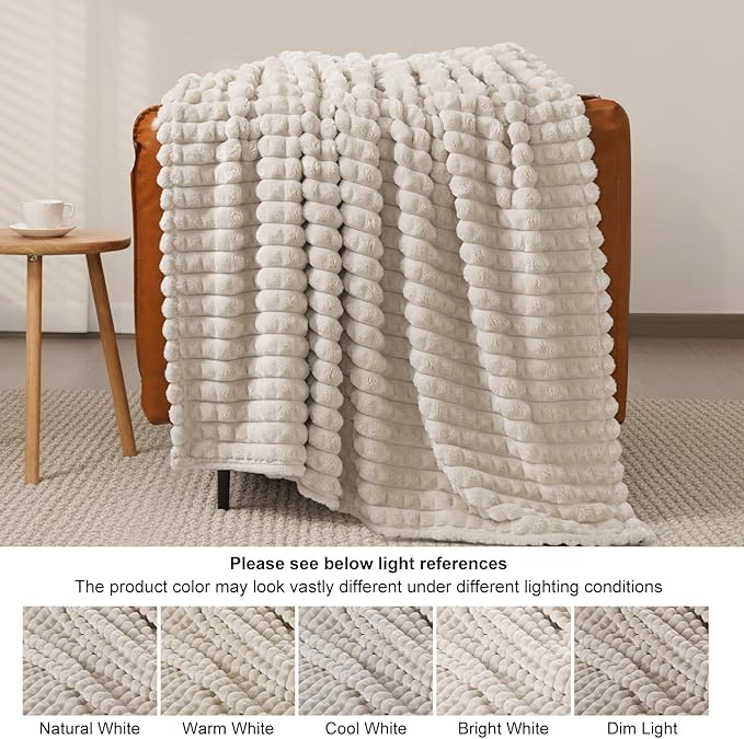 PHF Luxury Soft Fleece Blanket Queen Size, No Shed No Pilling, 380GSM Fluffy Cozy Throw Blankets for Bed, 90"x90", Lightweight Warm Bedding for Home Decor, Ideal Gift for Women, Oak