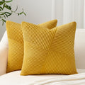 Topfinel Set of 2 Decorative Yellow Throw Pillow Covers 12x12 Inch, Soft Corduroy Pillow Covers Windmill Textured Striped Patchwork Cushion Cases for Couch Sofa Bed Cute Aesthetic Home Decor