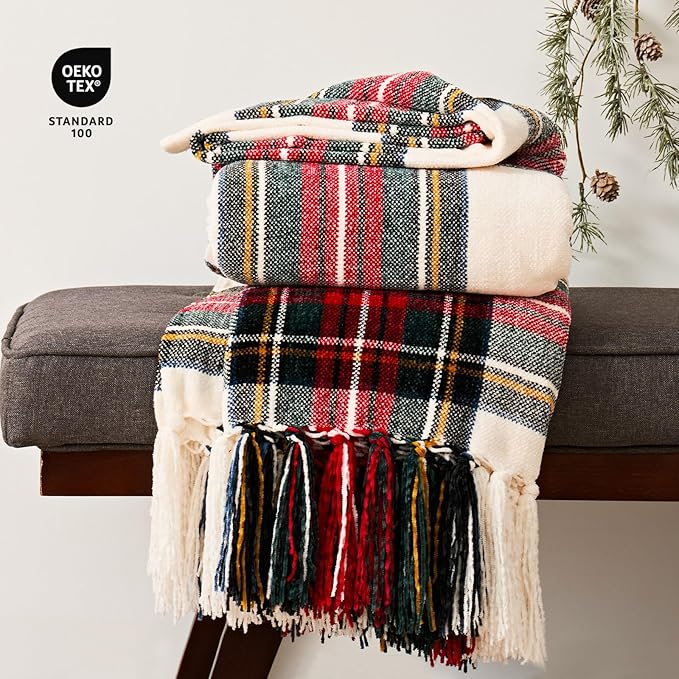 EverGrace Stewart Christmas Plaid Chenille Throw Blanket for Couch, Super Soft Cozy Tartan Checkered Throw Blanket with Tassels, Lightweight Plush Chenille Knit Throw for Christmas Decor, 50”x60”