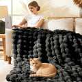 L'AGRATY Faux Rabbit Fur Blanket: 90" x 90" Queen Luxury Soft Fluffy Thick Fur Throw Blanket for Couch Bed Sofa - Cozy Plush Bubble Blankets for Winter: Flannel Fleece Decorative Blanket(Black)