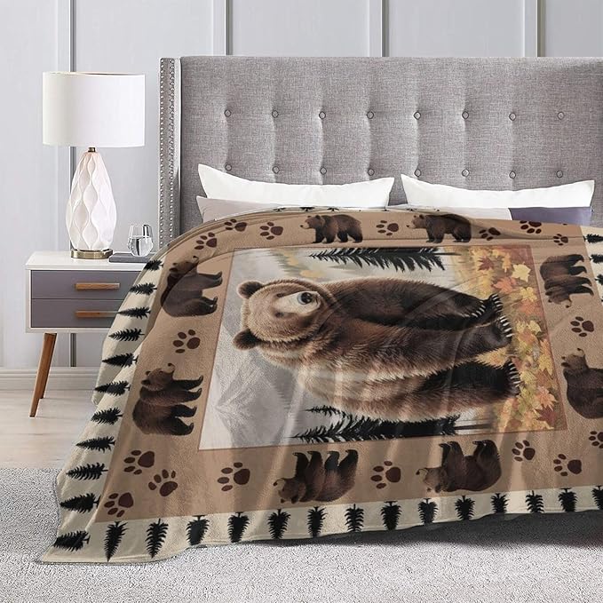Bear Throw Blanket - Soft Plush Fleece Cabin Wild Animal Bedding Blankets- Cozy Bear Stuff Gifts for Women Girls Kids Adults 60"X80"
