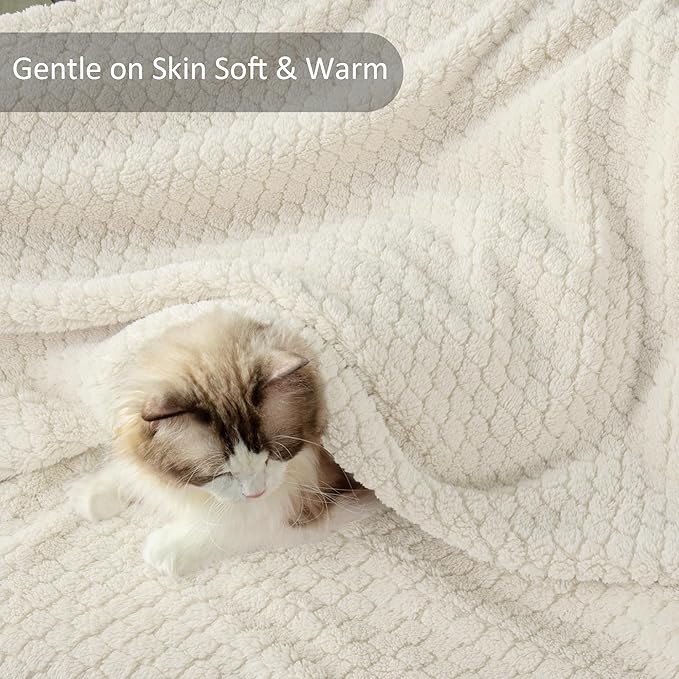 Exclusivo Mezcla King Size Fleece Blanket for Bed, Extra Soft Warm Decorative Fuzzy Blanket for Women, Lightweight Cozy Bedding Blankets, 90x104 Inches, Ivory