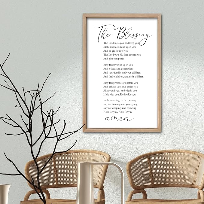 comurdyo The Blessing Bible Verse Wall Art Christian Decor for Home 16"×24" May The Lord Bless You And Keep You Scripture Sign Religious Bible Quotes Wall Decoration Wood Framed Hanging (Wood)