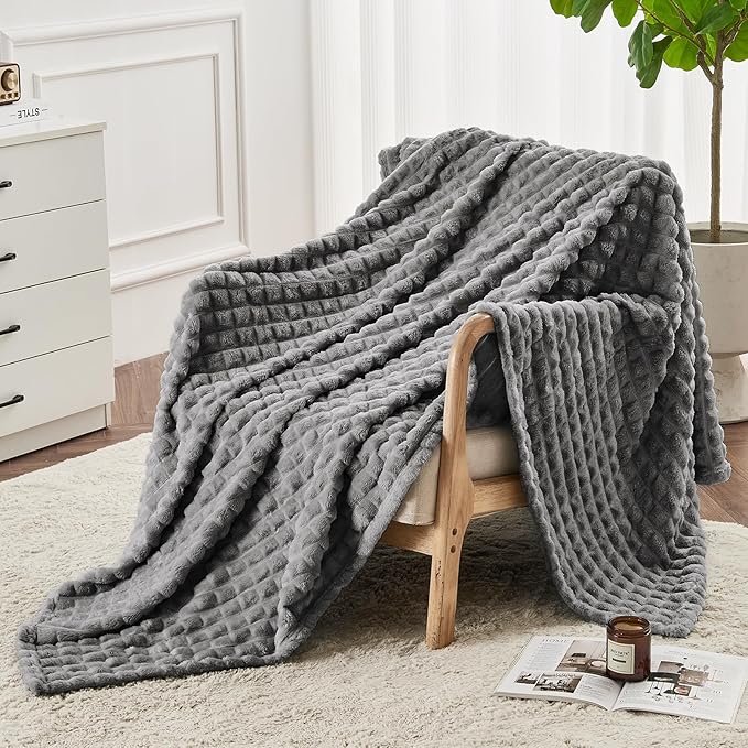 FY FIBER HOUSE Throw Blanket for Couch Soft Warm Fuzzy Blankets for Sofa All Season Use, 50x60 Inches, Grey