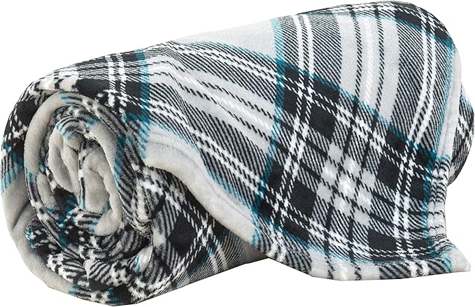 Elegant Comfort Luxury Velvety Feel Blanket, All-Season Lightweight Blanket, Ultra Plush, Soft, Cozy-Fuzzy Flannel Fleece for Couch, Sofa, Bed, Travel, Plaid Design, Twin/Twin XL, Silver Gray