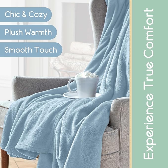 King Size Microfleece Blanket | Fleece Bed Blanket | All-Season Comfort| Supersoft Lightweight Throw Blanket | Plush Throw Blanket for Bed Couch or Sofa | Travel Blanket | Pet-Friendly | Blue
