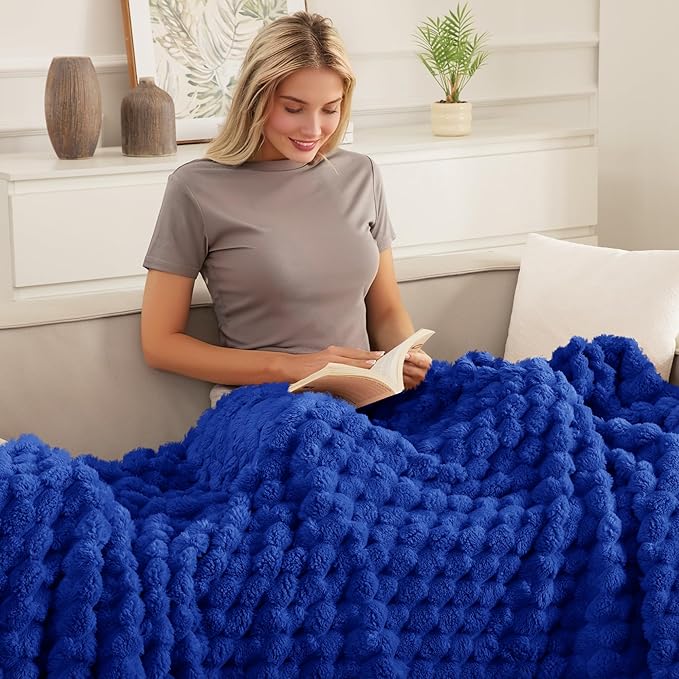 Whale Flotilla Throw Blanket for Couch with Jacquard Pattern, Fuzzy Soft Cozy Exquisite Blankets for All Season, Warm and Fluffy, 50x60 Inch, Blue