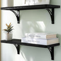 Reinforced Steel Bracket Black Shelves for Bathroom Wall - Easy to Install, Template and Video Included - Black Shelf for Bedroom, Long Wood Wall Shelves, Book Shelf