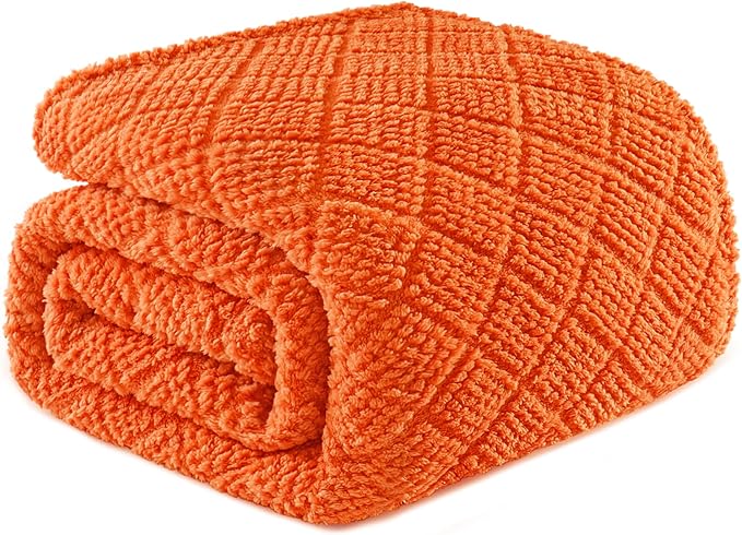 Whale Flotilla Fuzzy Fleece Queen Size Blanket for Bed, Soft Fluffy Jacquard Waffle Blankets for All Season, Lightweight and Warm, 90x90 Inch, Burnt Orange