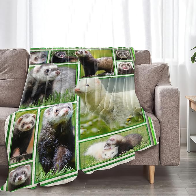 Ferret Blanket for Girls Women Boys Men Adults Kids Soft Cozy Fleece Cute Ferrets Throw Blankets Gifts Warm Flannel Plush Lightweight Decor for Couch Bed Sofa 50"X40"