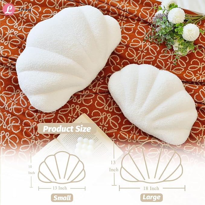 Lfsaaj Seashell Throw Pillows, Shell Shaped Throw Pillows, 18 Inch Soft Home Decorative Pillow Plush Cushion for Bed Couch Living Sofa Room Decor Accent Throw Pillow (Ivory 18Inch)