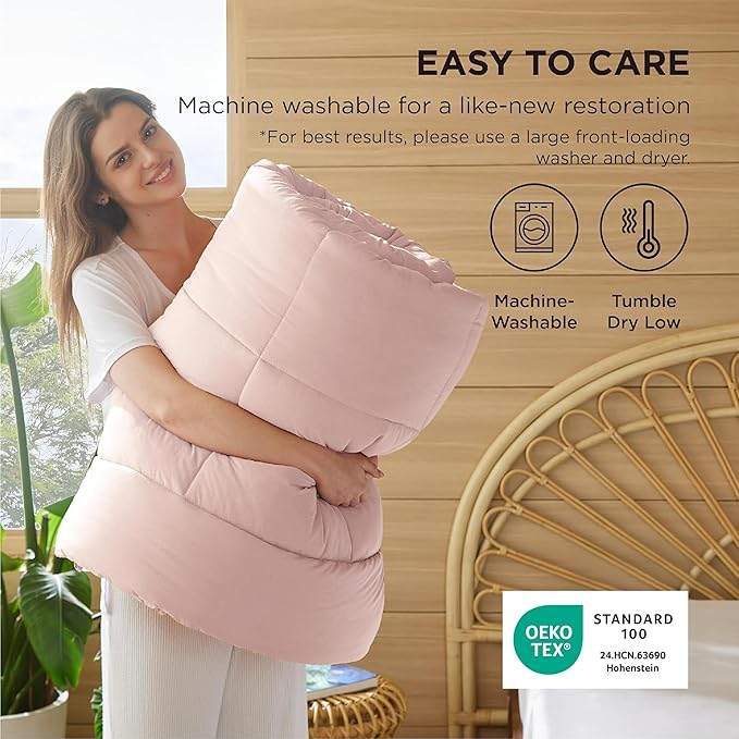 Bedsure Comforter Duvet Insert - Quilted Comforters Queen Size, All Season Duvet, GentleSoft Down Alternative Bedding, with 8 Tabs, Gifts for Women/Men, Pink, Queen 88 x 88 Inches