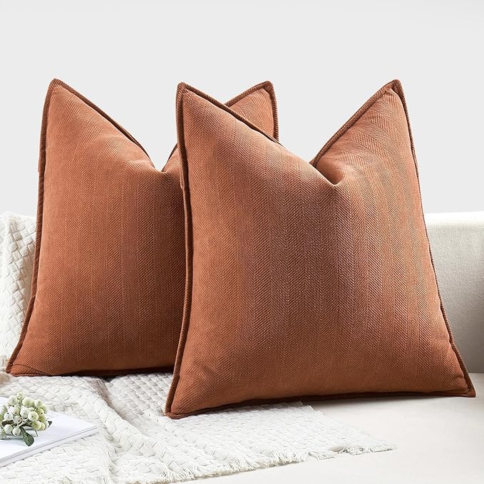 MIULEE Pack of 2 Burnt Orange Decorative Pillow Covers 18x18 Inch Soft Chenille Luxurious Couch Throw Pillows Farmhouse Cushion Covers with Elegant Design for Sofa Bedroom Living Room Home Decor