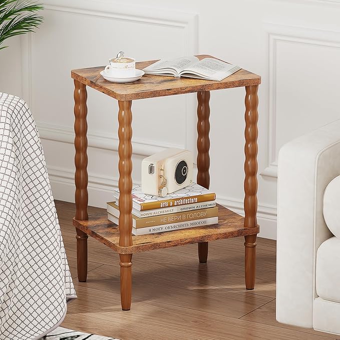 Small Narrow Side Table, Vintage End Table - Skinny Bedside Nightstand for Small Spaces, Couch/Recliner Accent Table for Bedroom Living Room Nursery, No-Tool Assembly (Rustic Brown)