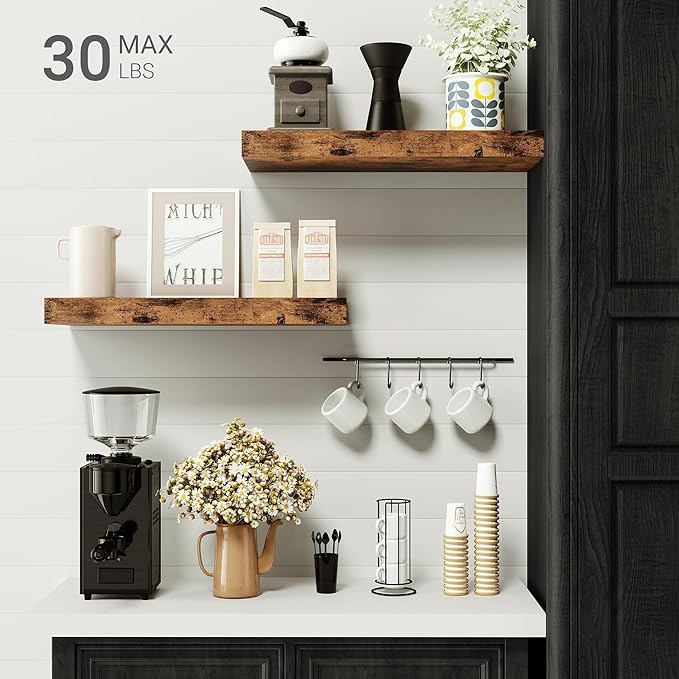 Vivelove Floating Shelves for Wall 16 inchs Long, Display Shelves with Invisible Brackets for Living Room, Bedroom, Kitchen, Bathroom Shelves Over Toilet Farmhouse Home Decor - Set of 2, Rustic Brown