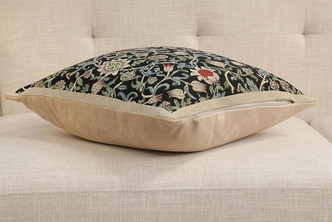 C Charlotte Home Furnishings Inc Fleur De Morris Black Belgian Cushion Cover - 16 in. x 16 in. Cotton/Viscose/Polyester by William Morris