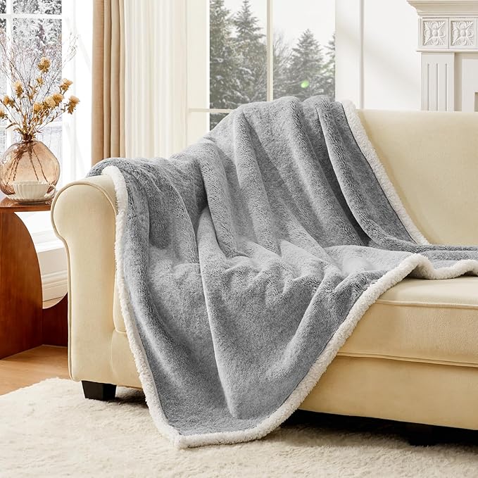 BEDELITE Sherpa Throw Blanket for Couch – Ultra Soft & Cozy Plush Blanket for Sofa, Bed & Room Decor, Thick Fluffy Throw Gifts for Women, Men, Mom, Dad, 50x60 inch, Light Grey