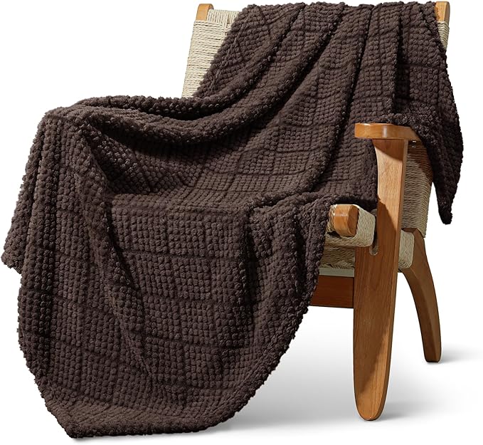 Whale Flotilla Fuzzy Fleece Throw Blanket for Couch, Bed, Soft Fluffy Jacquard Waffle Blankets for All Season, Lightweight and Warm, 50x60 Inch, Coffee