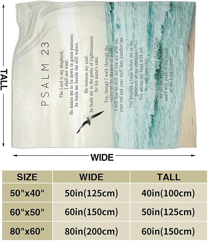 Christian Bible Psalm 23 Throw Blanket - Religious Verse Gifts and Decor for Girls, Women, Men, Kids, Adults - Soft Warm Cozy Fleece for Couch, Sofa, Bed 50"x40"