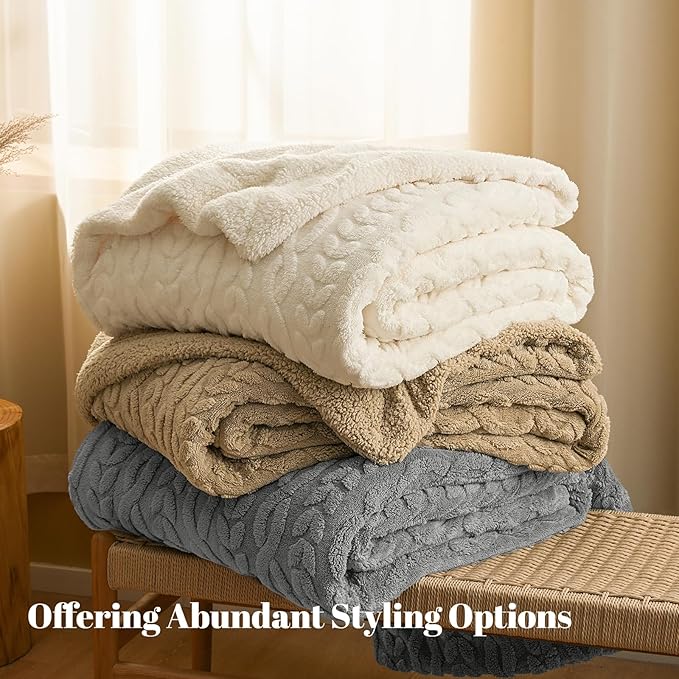 PHF Ultra Soft Sherpa Fleece Blanket King Size 108" x 90", 510GSM Fleece Lightweight Yet Warm Blanket for Winter Bed, No Shedding, No Pilling, Tufted Jacquard for Luxury Home Decor, Grey