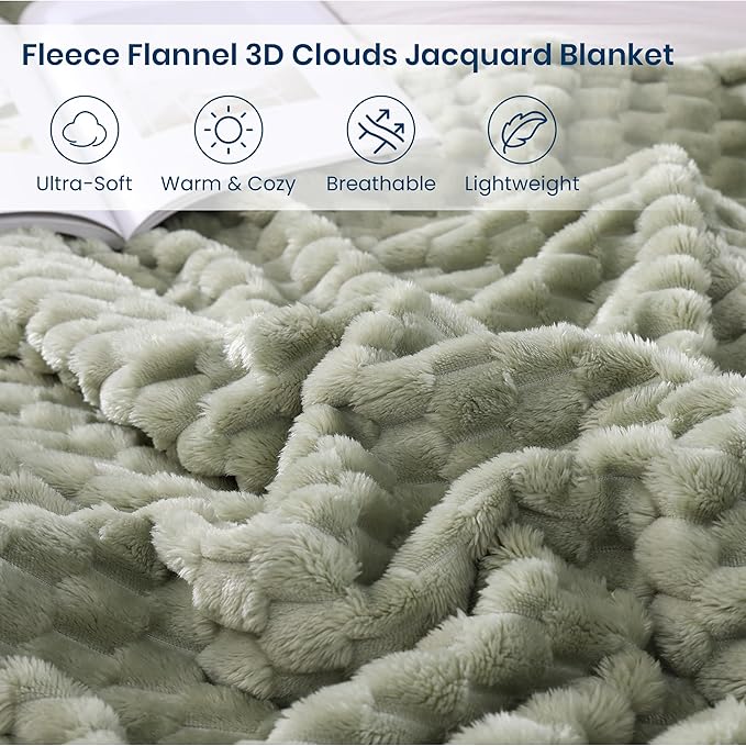 Monbix Sage Green Fleece Throw Blanket for Couch- Room Decor Soft Cozy Blankets for Women, Lightweight Fuzzy Fleece Flannel Bed Blanket Suitable for All Seasons(60"×80",Sage Green)