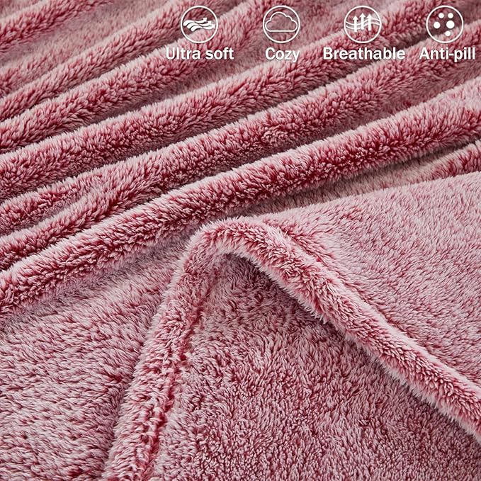 Exclusivo Mezcla Plush Fuzzy Fleece Bed Blanket King Size, Super Soft, Fluffy and Warm Blankets for Couch, Bed, All Season (Mixed Deep Red, 90x104 inches)