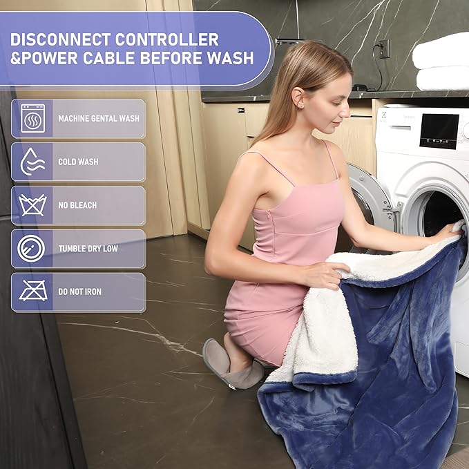 Heated Blanket Electric Queen Size, Soft Sherpa Flannel Heating Blanket Throw with Overheating Protection, 8 Hours Auto Off 10 Fast Heating Levels, Heat Blanket for Home & Office Machine Washable
