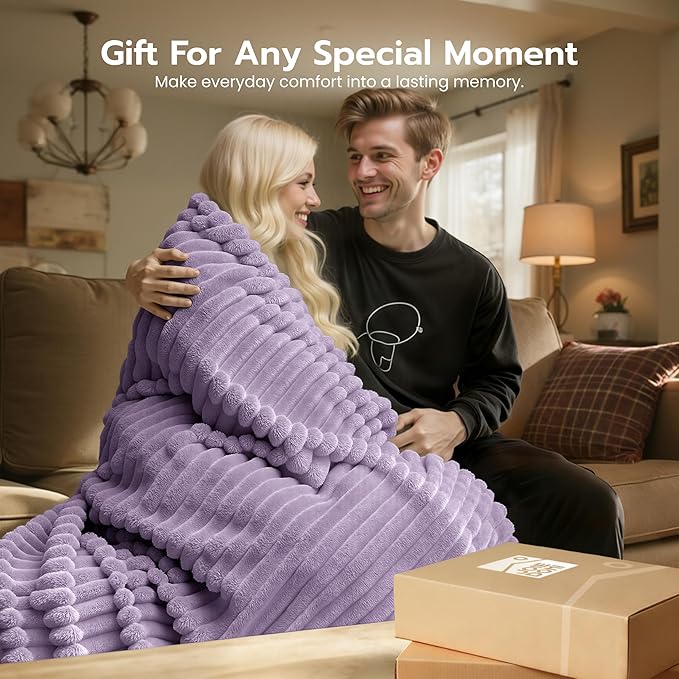 Joiedomi Queen Size Blanket for Bed, Soft & Warm Purple Fleece Blankets Gifts for Women Mom, Cozy Cute Soft Throw 90x90 Inches