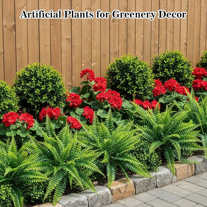 MAQIHAN 10 Pcs Fake Fern - Artificial Ferns for Outdoors - Faux Ferns for Outdoor Planter Large Outdoor Patio Decor Boston Fern Artificial Plants Faux Greenery Porch Decor
