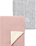 CREVENT 2Pcs 30''X40'' Cute Cozy Fluffy Warm Baby Blankets for Infants Toddlers' Bedding Crib Cot Stroller - Grey Cloud + Muslin Pink