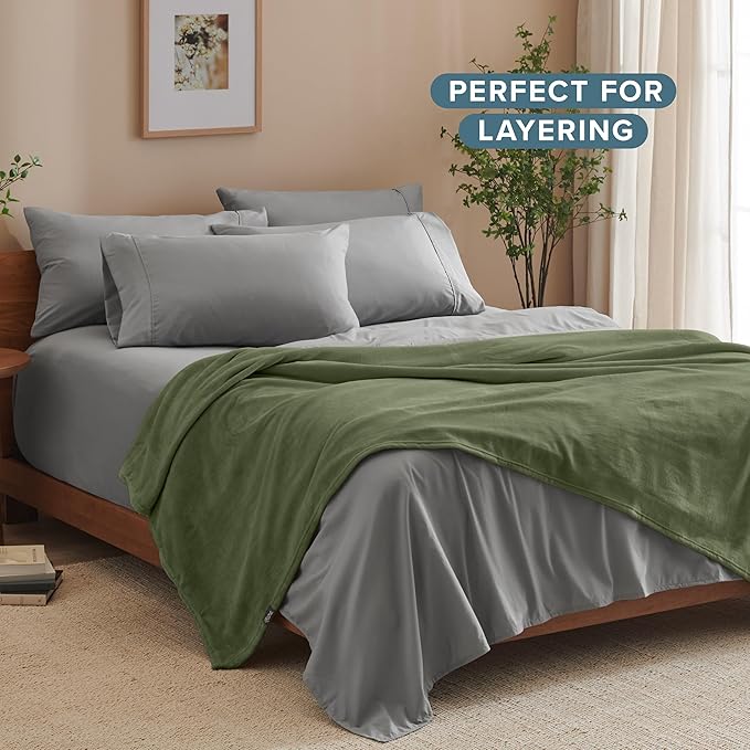 Bare Home Fleece Blanket - Full/Queen - Ultra-Soft Lightweight for Bed, Sofa, and Couch - Luxury Microplush - Cozy Warm Blanket (Full/Queen, Cypress)