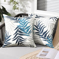 MIULEE Pack of 2 Decorative Outdoor Waterproof Throw Pillow Covers Patio Pillow Cases Natural Leaves Pattern Spring Square Cushion Shams Shell for Garden Balcony Couch 18x18 Inch, Navy Blue