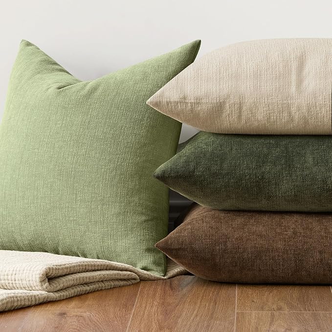 MIULEE Sage Green Couch Pillow Covers 16x16 Inch, Set of 2 Soft Spring Chenille Decorative Square Throw Pillow Covers Farmhouse for Sofa Living Room Bed