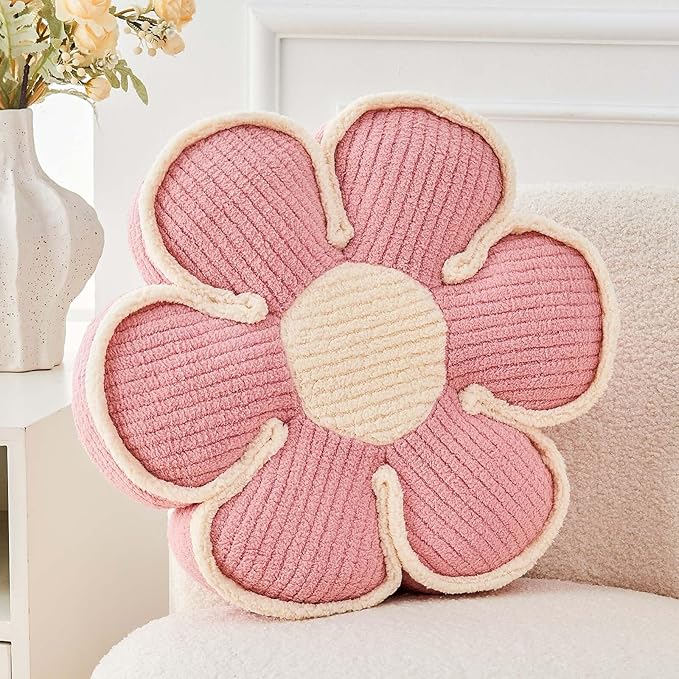 Kcvvcr Flower Pillow, Soft Flower Decorative Throw Pillow, Cute Daisy Flower Shaped Seating Floor Cushion Room Décor Plush Pillows for Sofa Couch Bed (13.7 Inch, Pink)