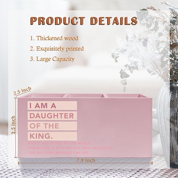 Pink Christian Makeup Brush Holder, Daughter of the King Bible Verses Pen Holder Organizer for Dorm Bedroom Desk Accessories, Pink Preppy Toothbrush Holders for Girly Bathroom